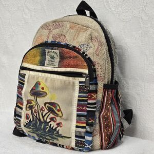 Himalayan Hemp Rainbow Mushroom Mini Backpack Canvas Embroidered Psychedelic